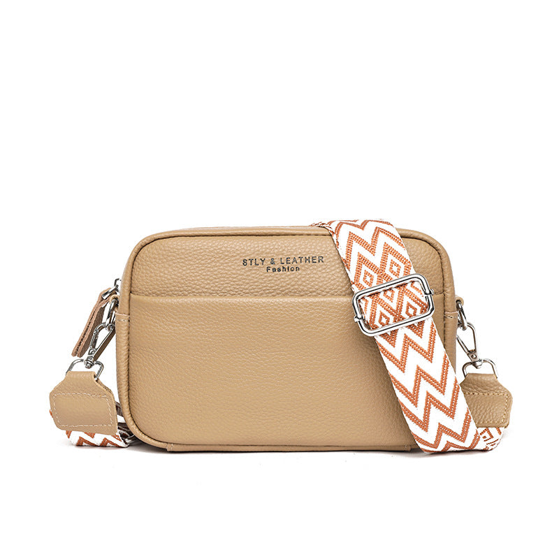 Rhombus Embroidered Crossbody Bag - Genuine Leather Small Square Shoulder Bag