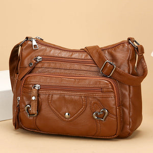 Women's PU Leather Crossbody Bag – Multi-Layer Spacious Shoulder Bag with Phone & Card Pockets