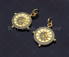 Load image into Gallery viewer, 18K Gold CZ Micro Pave Star Moon Swirl Patten Charm, Dainty Gold Coin Charm, 15mm, Z1139