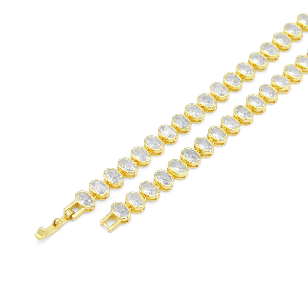 Gold Silver Oval CZ Link Chain Necklace Bracelet,sku#A148