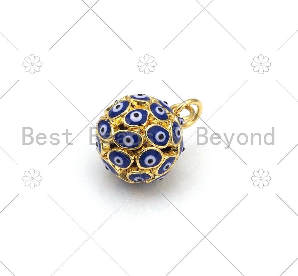 Enamel Colorful Evil Eye On Round Ball Shape Pendant, 18K Gold Filled Enamel Charm,Necklace Bracelet Charm Pendant,12x14mm,Sku#F1427