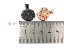 Load image into Gallery viewer, Colorful Star CZ Micro Pave Flat Round Pendant, CZ Pave Pendant, Gold/Rose Gold/Silver/Gunmetal plated, 35x50mm, Sku#F807