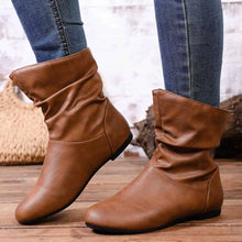Load image into Gallery viewer, Women's Flat Ankle Boots – Wrinkled PU Leather Side Zipper | Black &amp; Brown