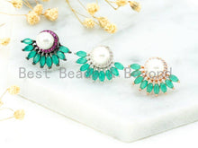Load image into Gallery viewer, Pearl and CZ Flower Stud Earrings, Sku#O47