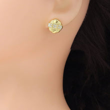 Load image into Gallery viewer, Clear CZ Round Checkboard Stud Earrings, Sku#A372