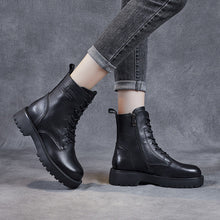 Load image into Gallery viewer, Women's Genuine Leather Chunky Heel Ankle Boots | Fleece-Lined Side Zipper | British Style