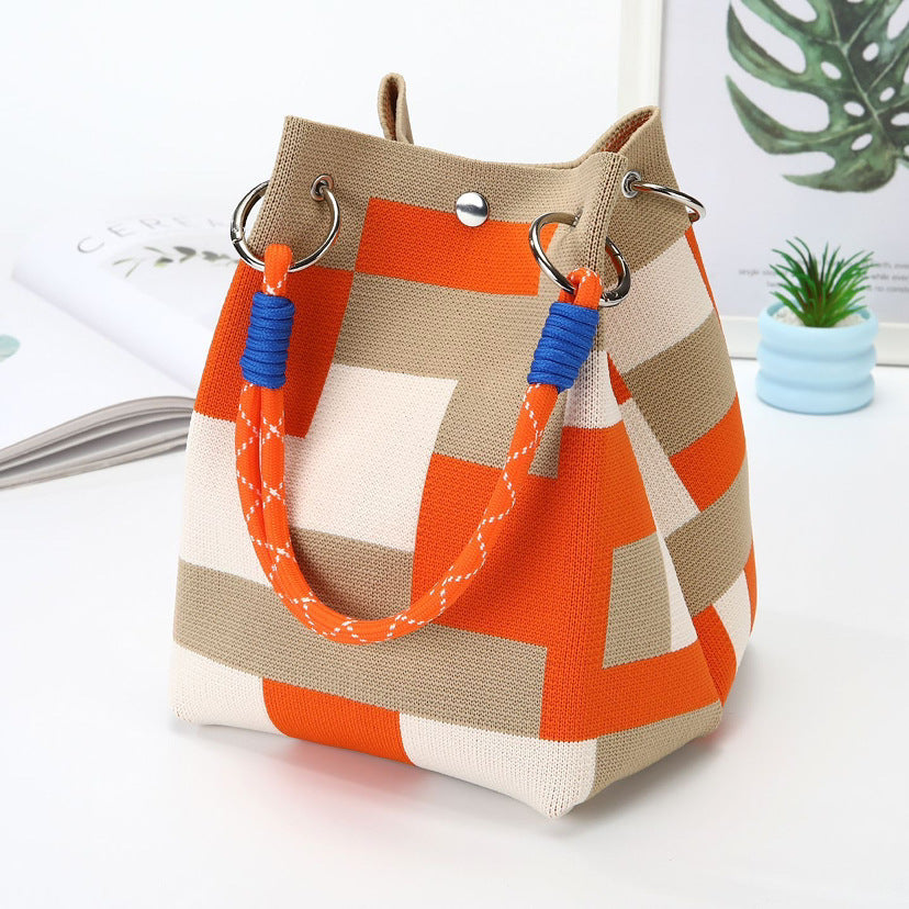 Women's Knitted Tote Bag - Large Capacity Magnetic Closure Bucket Bag