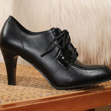 Load image into Gallery viewer, Women's Deep V-Cut Pointed Toe Chunky Heel Mid-Ankle Boots | Black &amp; Dark Brown