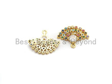 Load image into Gallery viewer, Multi Color CZ Micro Pave Fan Shape Pendant, Fan Shaped Pave Charm, Gold plated, Earring Bracelet Findings, 16x20mm, Sku#B111