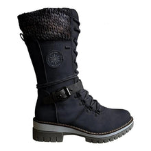 Load image into Gallery viewer, Women's Round-Toe Square-Heel Buckle Boots | Knit-Mesh Dr Martens-Style Ankle Boots