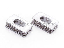 Load image into Gallery viewer, CZ Micro Pave Large Hole Rectangle Spacer Beads, Cubic Zirconia Big Hole Spacer Beads, Large Hole Spacer, 1pc/2pcs, sku#C55