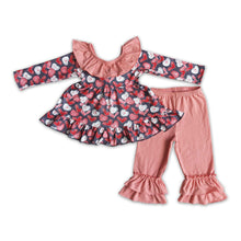 Load image into Gallery viewer, Heart print backless tunic ruffle pants kids girls Valentine's day clothing