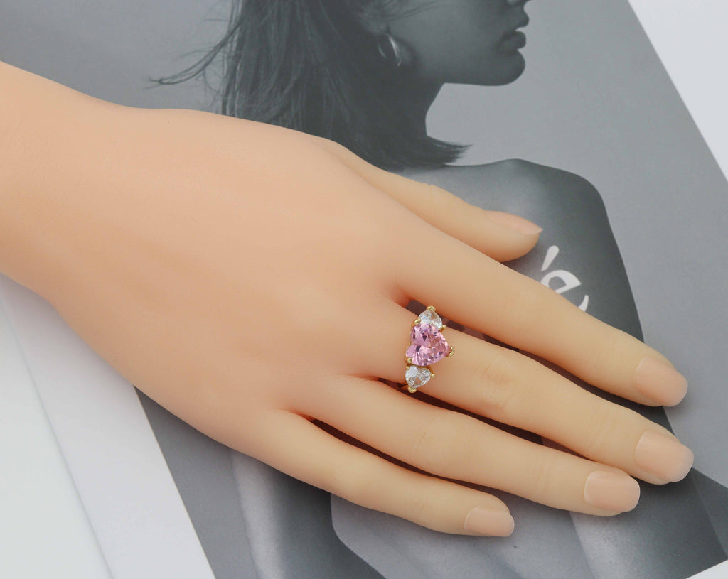 Pink Clear Crystal Heart Ring, Sku#B213