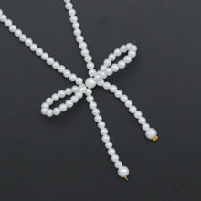Load image into Gallery viewer, White Pearl Bow Pendant Adjustable Necklace, Sku#L720
