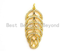 Load image into Gallery viewer, CZ Micro Pave Leaf Pendant/Charm, CZ/Micro Pave Cubic Zircon