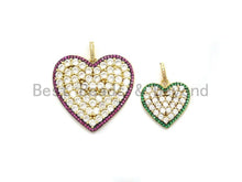 Load image into Gallery viewer, CZ Micro Pave Large Heart Pendant, Fuchsia Cz Pave Pendant, Fashion Jewelry Findings, Focal Charm, 21x21/33x35mm, sku#F688