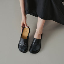 Load image into Gallery viewer, Women's Washed Cowhide Leather Mule Slides | Retro Round-Toe Block Heel Backless Shoes
