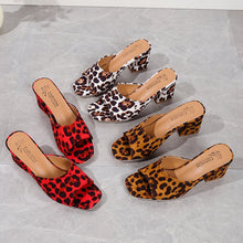 Load image into Gallery viewer, Women's Leopard Print Square Toe Chunky Heel Sandals - Slip-On Block Heel Summer Sandals