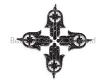 Load image into Gallery viewer, Black CZ Pave On Black Micro Pave Hamsa Hand with Flat Square Bail Pendant, CZ Pave Pendant, 22x34mm, sku#F379