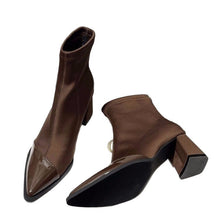 Load image into Gallery viewer, Women's Plus-Size Pointed-Toe Chunky Heel Ankle Boots – PU Leather, Black &amp; Brown