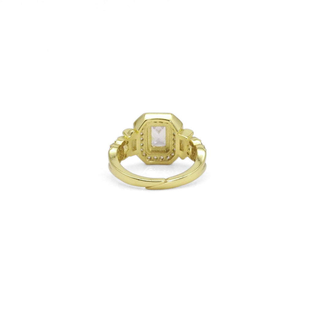 Rectangle CZ Gold Silver Diamond Ring, Sku#A141