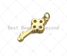 Load image into Gallery viewer, CZ Micro Pave Clover Key Shape Pendant,18K Dainty Gold Charm, Necklace Bracelet Charm Pendant,5x16mm,Sku#JL36