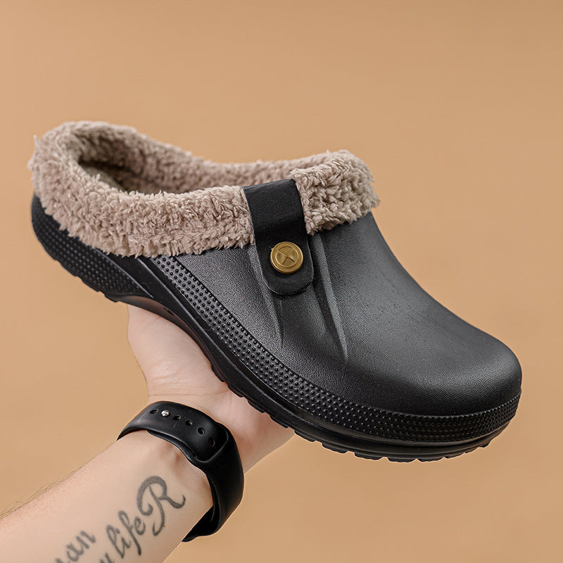 Men's Fleece-Lined Cotton Slippers – Warm Non-Slip Home Shoes with EVA Sole