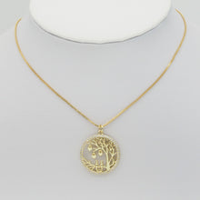 Load image into Gallery viewer, Gold CZ Tree Kitty Heart On Round Circle Charm, Sku#LD422