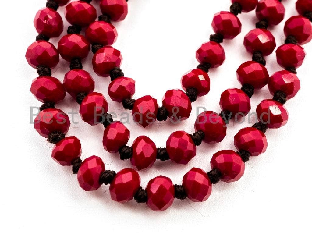 60 Long Hand Knotted Red Color Crystal Necklace, D12