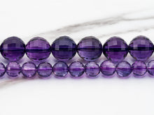 Load image into Gallery viewer, Special Cut Quality Natural Amethyst Round Faceted beads, 6mm/8mm/10mm/2mm, Loose Dark Puple Gemstone Beads, 15.5 inch strand, SKU#V3C