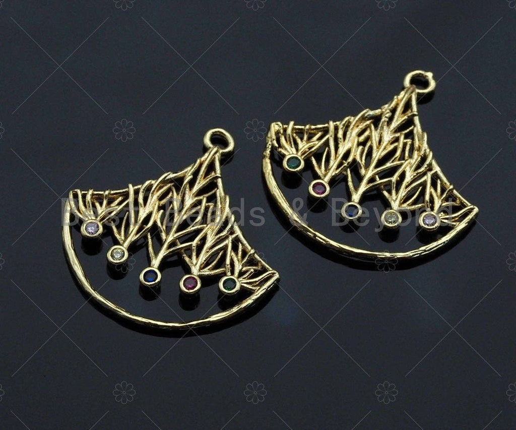 Filigree Gold Mulitcolor Stone Lacy Star/half Circle/Fan Shape Charm, Brushed Gold  Charm Pendants for Earrings necklace making, sku#CP03