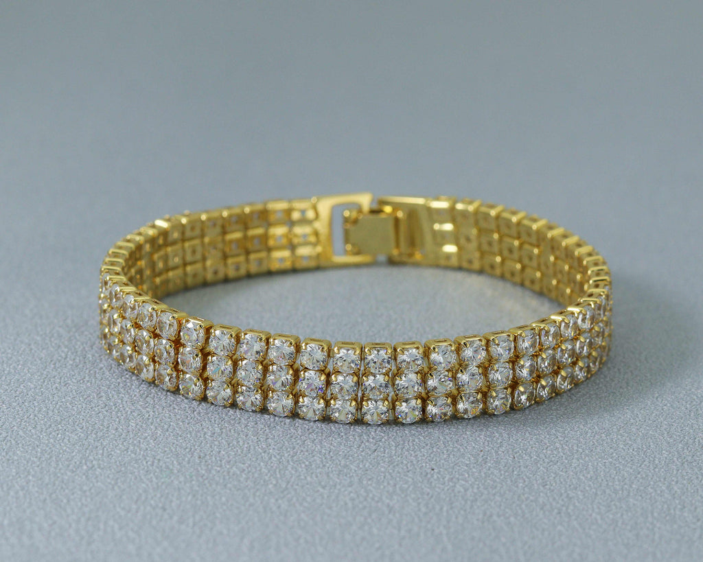 CZ Triple line Buckle Bracelet, Sku#B165