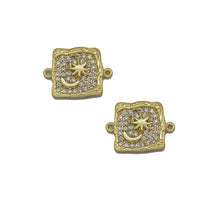 Load image into Gallery viewer, CZ Gold Star Cresent Moon Square Connector Charm, Sku#LK770