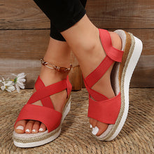 Load image into Gallery viewer, Wedge Sandals Cross-Strap Platform Gladiator Hemp Heel Shoes
