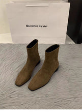 Load image into Gallery viewer, Women's Chunky Heel Suede Fleece-Lined Square Toe Ankle Boots – Back Zipper Winter Boots