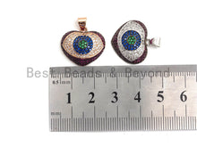 Load image into Gallery viewer, CZ Micro Pave Multi color Puffy Heart with Evil Eye Pendant, Heart Cubic Zirconia Pendant, Evil Eye Charm, 18x22mm,sku#F692