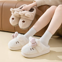 Load image into Gallery viewer, Women's Fluffy Cat &amp; Bow House Slippers | Plush Cotton Indoor Slippers