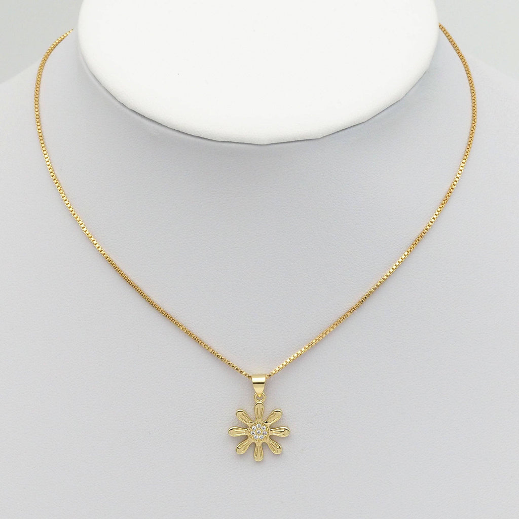 Clear CZ Gold Daisy Flower Shape Charm, Sku#LK830