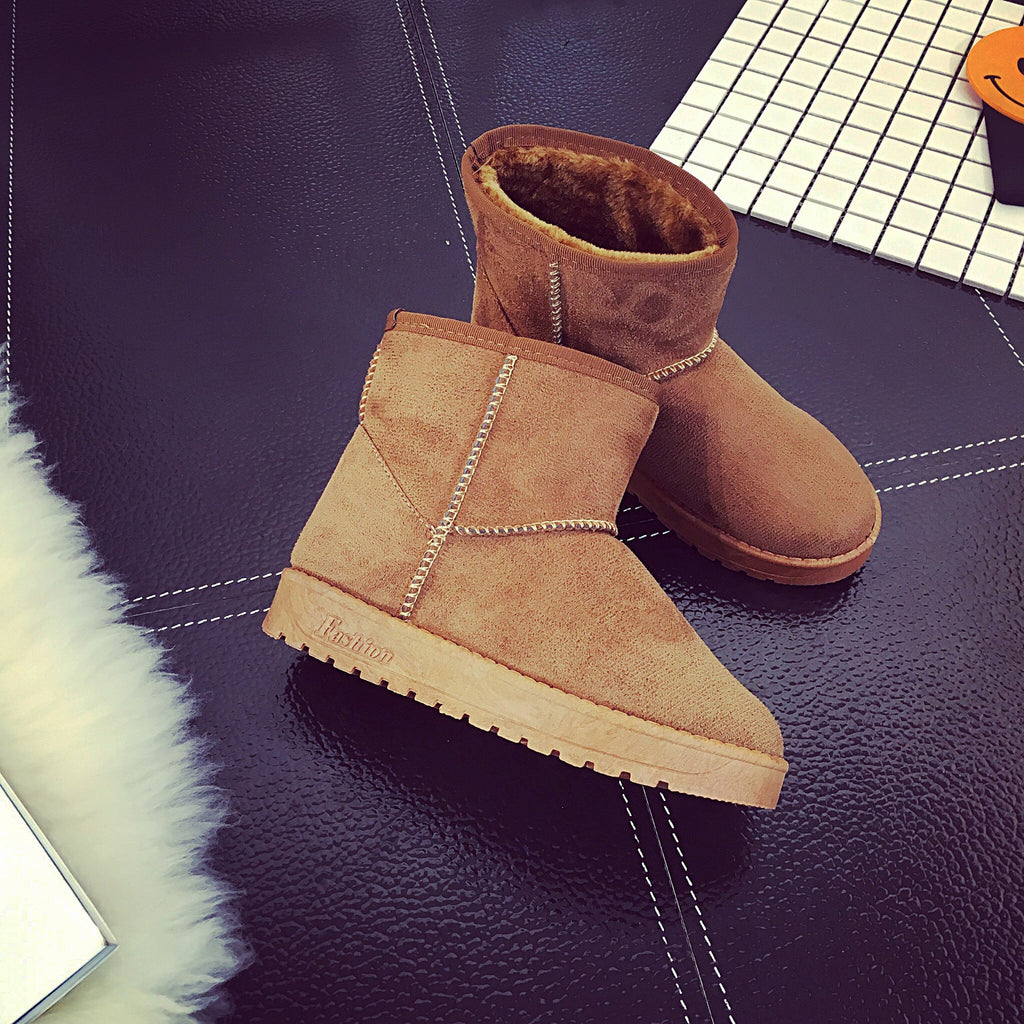 Women's Faux Fur Snow Boots | Suede Flat Heel Winter Ankle Boots