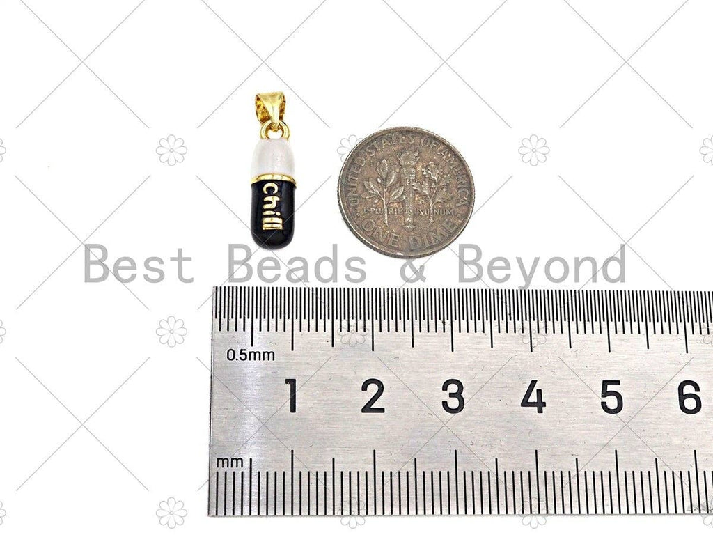 Colorful Enamel Pill Shape Pendant Charm, Gold/Silver Chill Word Pink Turquoise Black Cobalt Red Enamel Jewelry,6x17mm,Sku#LK280
