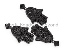 Load image into Gallery viewer, Black CZ Pave On Black Micro Pave Hamsa Hand with Flat Square Bail Pendant, 26x39mm, sku#F378