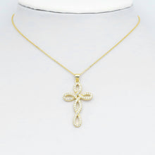 Load image into Gallery viewer, Gold Silver Clear CZ Flower Cross Charm Pendant, Sku#LD631