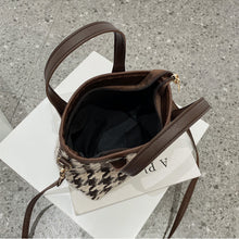 Load image into Gallery viewer, Women's Houndstooth Shoulder Bag | Checkered Wool Crossbody Handbag &amp; Messenger Tote