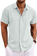 COOFANDY Men's Linen Shirts Short Sleeve Casual Shirts Button Down Shirt for Men Beach Summer Wedding Shirt