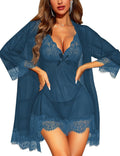 RSLOVE Women Sexy Lingerie Set 3 Piece Babydoll & Lace Kimono Robe Strap Chemise Sleepwear Mesh Nightgown