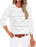 Sampeel Women Blouses Dressy Casual 3/4 Length Sleeve Tops Eyelet Lace Spring Summer Shirts Beach Vacation Clothes