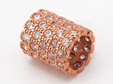 Load image into Gallery viewer, CZ Micro Pave European Big Hole 10x12mm Tube/Cylinder Beads, Silver/Gold/Rose Gold/Black Tone, 10x12mm, SKU#N40