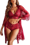 Avidlove Women 3 Piece Lingerie Set Lace Robe Bra Panty Mesh Sleepwear