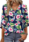 OFEEFAN 3/4 Length Sleeve Womens Tops Dressy Casual Blouses V Neck T Shirts Summer Tops Spring Outfits Loose Fit