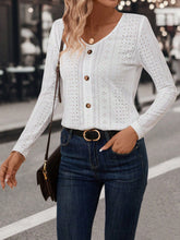 Load image into Gallery viewer, White V-neck Long-Sleeve Buttoned Hollow-Out Casual Shirt